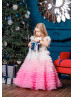 Flutter Sleeves Tulle Gradient Ruffles Flower Girl Dress